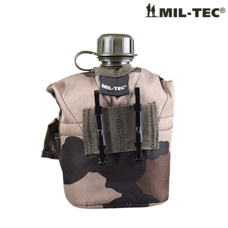 Gourde ~1l, avec housse et quart, camouflage armée française