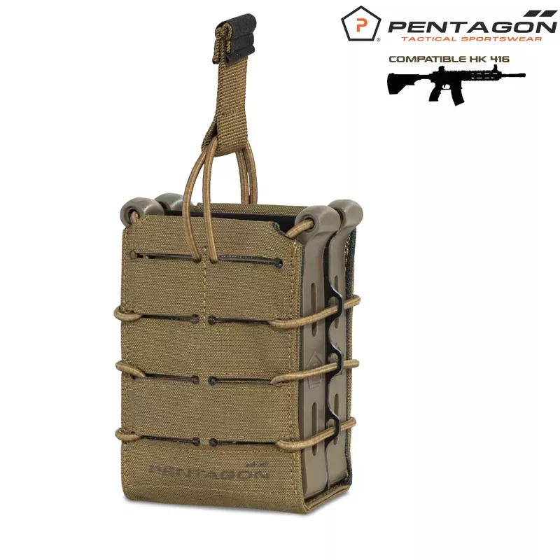 Porte-chargeur double Pentagon 5.56 M4 en couleur coyote/sable Porte-chargeur double Pentagon 5.56 M4 en couleur coyote/sable