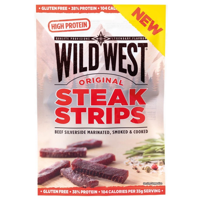 Wild West Steak Strips, Original, 60 g (viande séchée américaine) Wild West Steak Strips, Original, 60 g (viande séchée américaine)