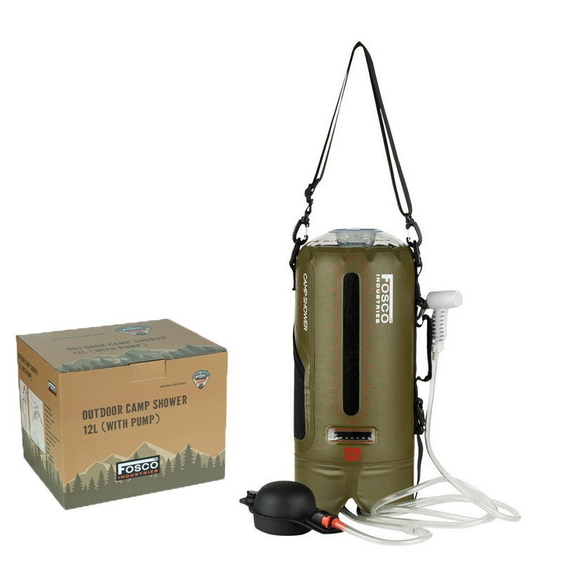 Douche Solaire de Bivouac 12L (avec pompe) - Couleur vert militaire Douche Solaire de Bivouac 12L (avec pompe) - Couleur vert militaire