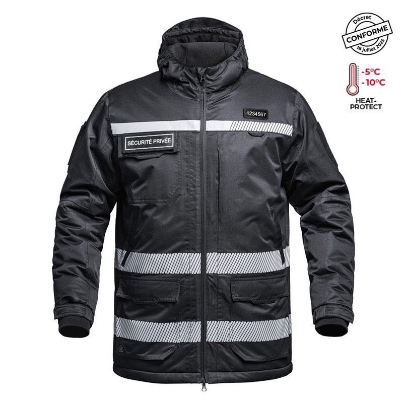 Parka Hardshell A10 imperméable et chaude - Sécurité Privée - Noir Parka Hardshell A10 imperméable et chaude - Sécurité Privée - Noir