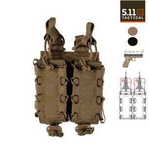 Porte-Chargeurs (à élastique) Double 9mm 5.11, couleur noir ou coyote
