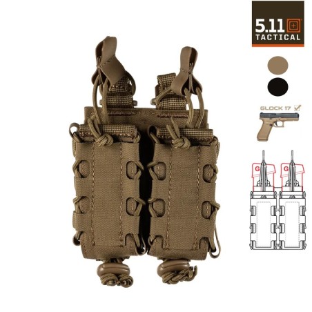 Porte-Chargeurs (à élastique) Double 9mm 5.11, couleur noir ou coyote