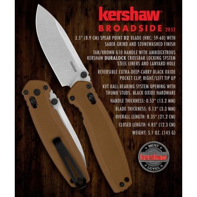 Couteau Pliant Kershaw BROADSIDE – Lame D2 – Manche G10 – 21,2 cm