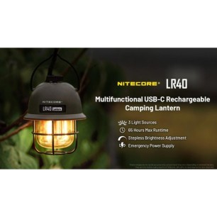 Lanterne bivouac Nitecore LR40 kaki – 100 lumens – rechargeable USB-C
