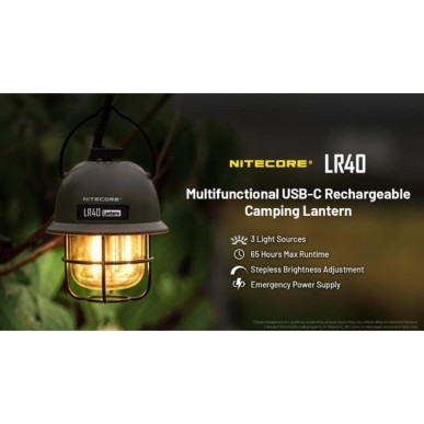 Lanterne bivouac Nitecore LR40 kaki – 100 lumens – rechargeable USB-C