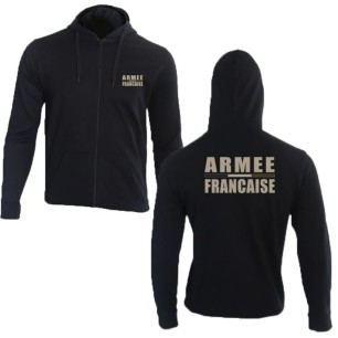 Sweat-shirt zippé noir logo "Armée Française" – Basse visibilité