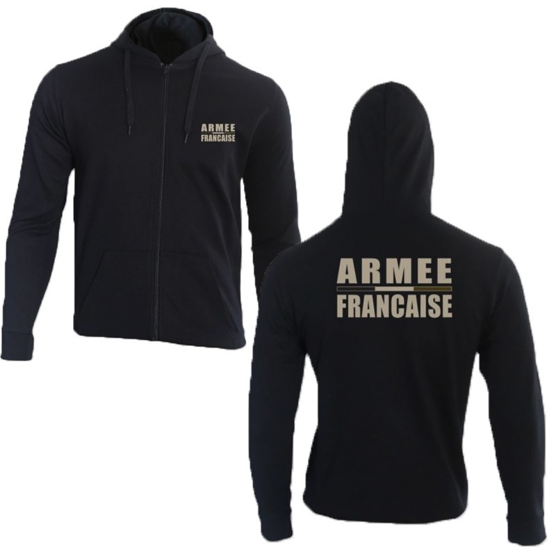 Sweat-shirt zippé noir logo "Armée Française" – Basse visibilité Sweat-shirt zippé noir logo "Armée Française" – Basse visibilité