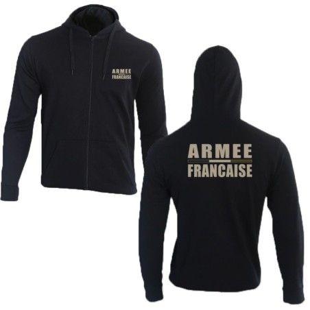 Sweat-shirt zippé noir logo "Armée Française" – Basse visibilité