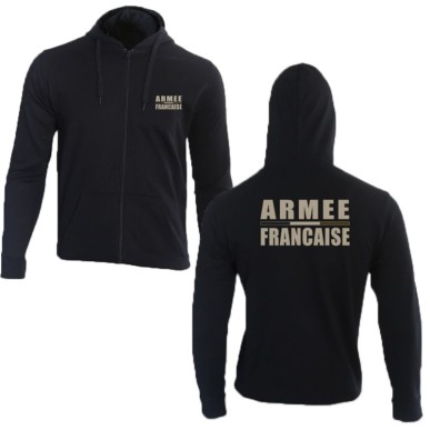 Sweat-shirt zippé noir logo "Armée Française" – Basse visibilité