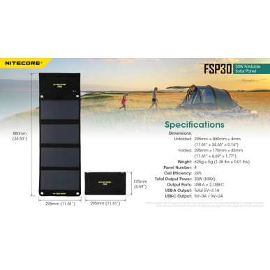 Panneau solaire portable (survie-bivouac) Nitecore FSP30 – 30W