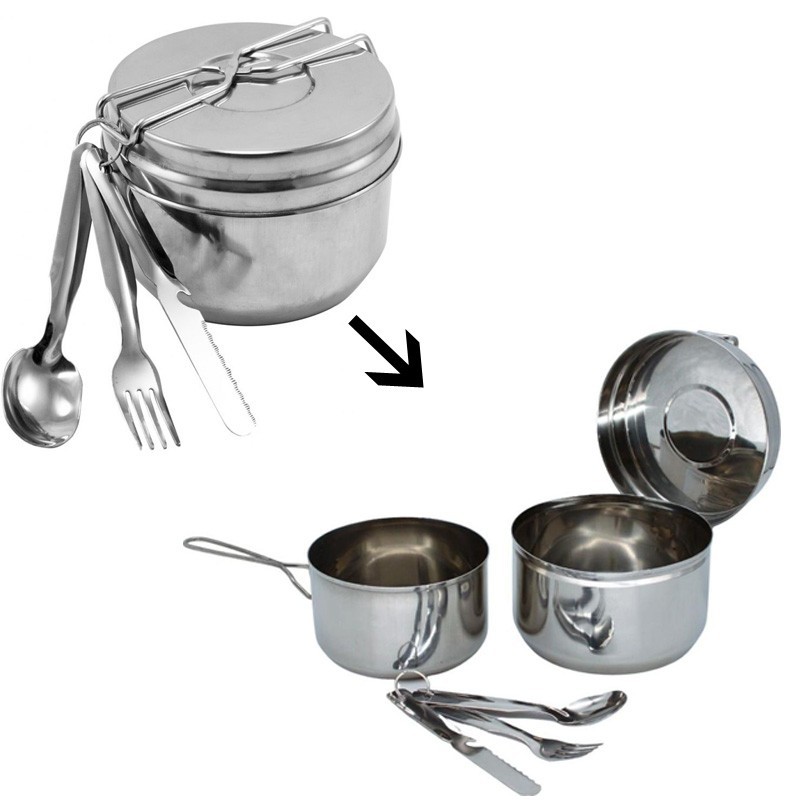 Gamelle de camping inox type armée tchèque – avec couverts