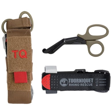 Kit garrot militaire Rhino Rescue avec pochette et ciseaux – Coyote