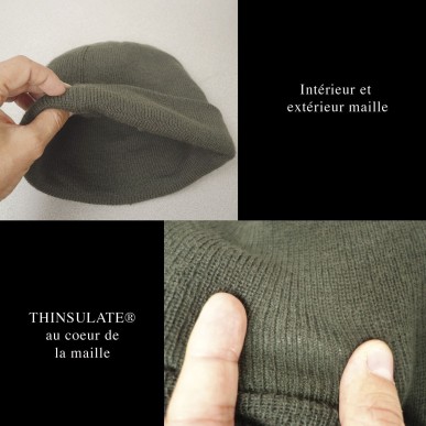 Bonnet chaud militaire 3M Thinsulate (vert armée ou noir - sans logo)