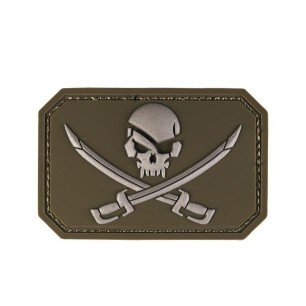 Patch / écusson velcro, type drapeau pirate avec crane, kaki