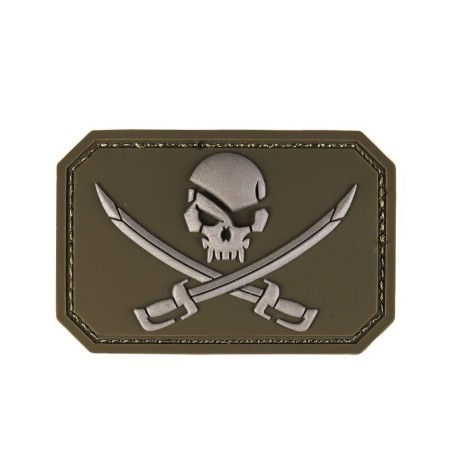 Patch / écusson velcro, type drapeau pirate avec crane, kaki