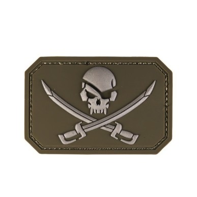 Patch / écusson velcro, type drapeau pirate avec crane, kaki